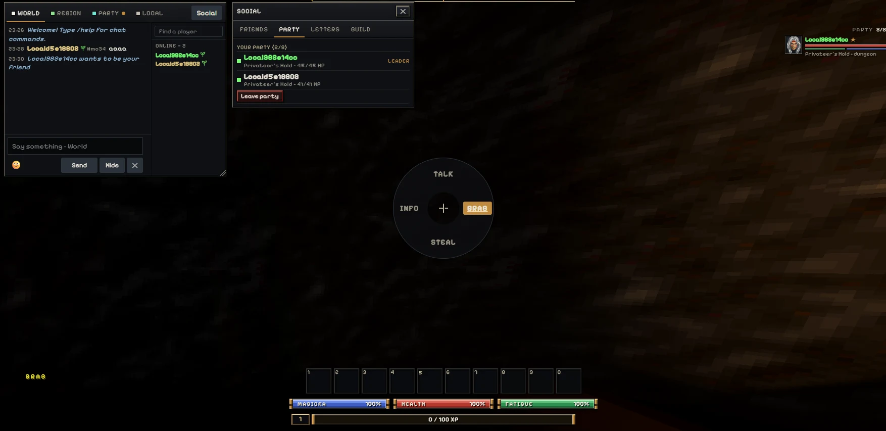Daggerfall Online social panel with a two-member party