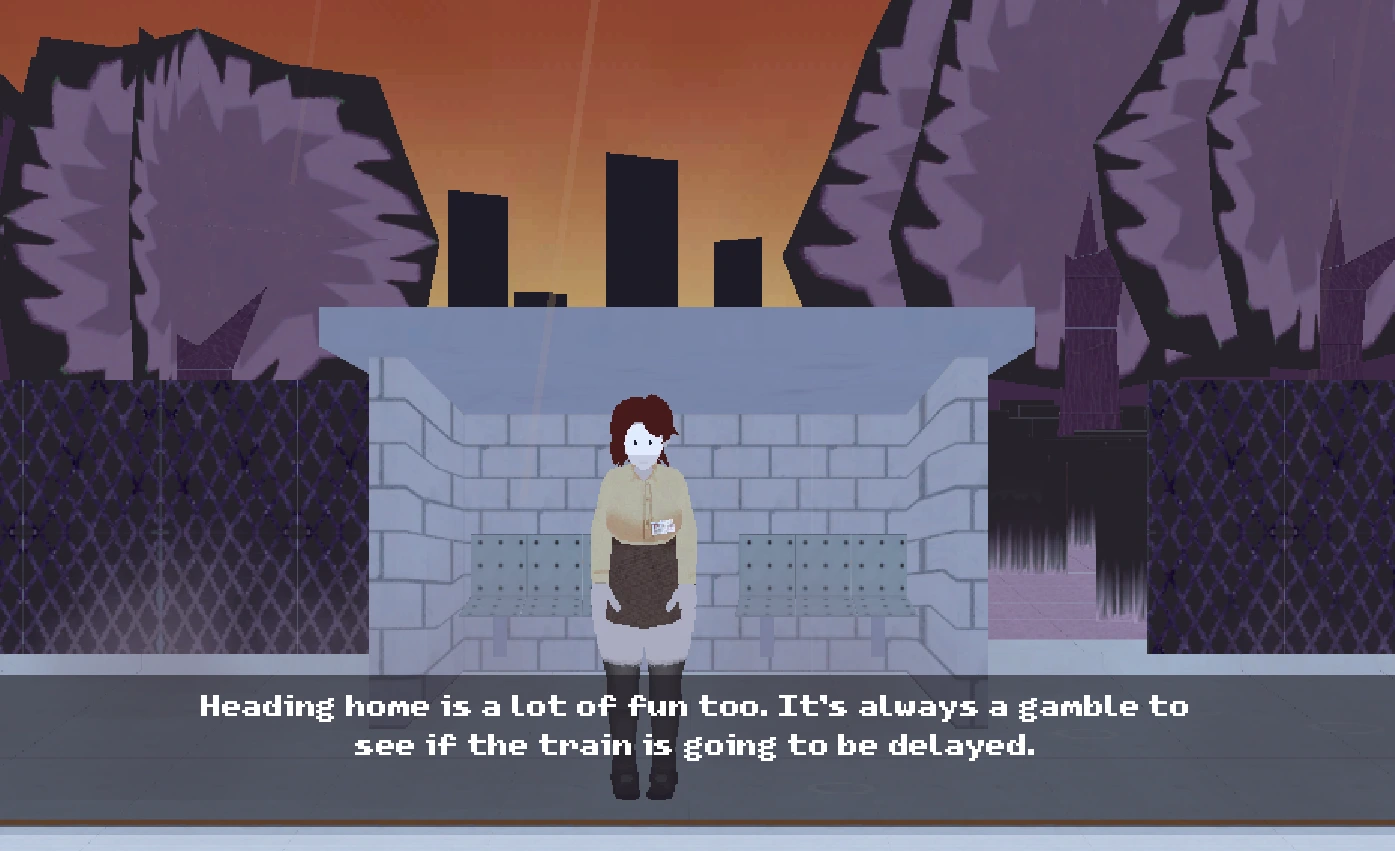 Ms. Happ waiting at an outdoor train platform