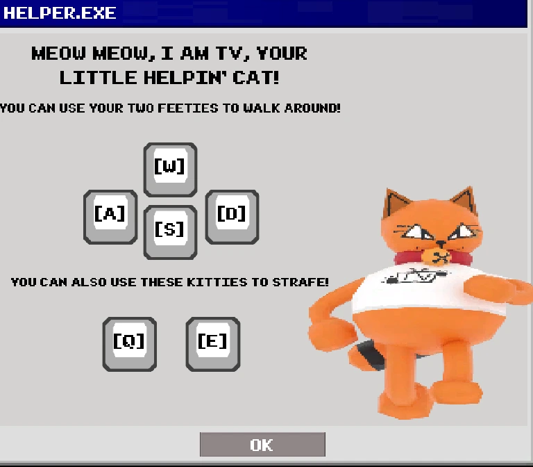 Helper screen showing WASD movement and Q and E strafing controls