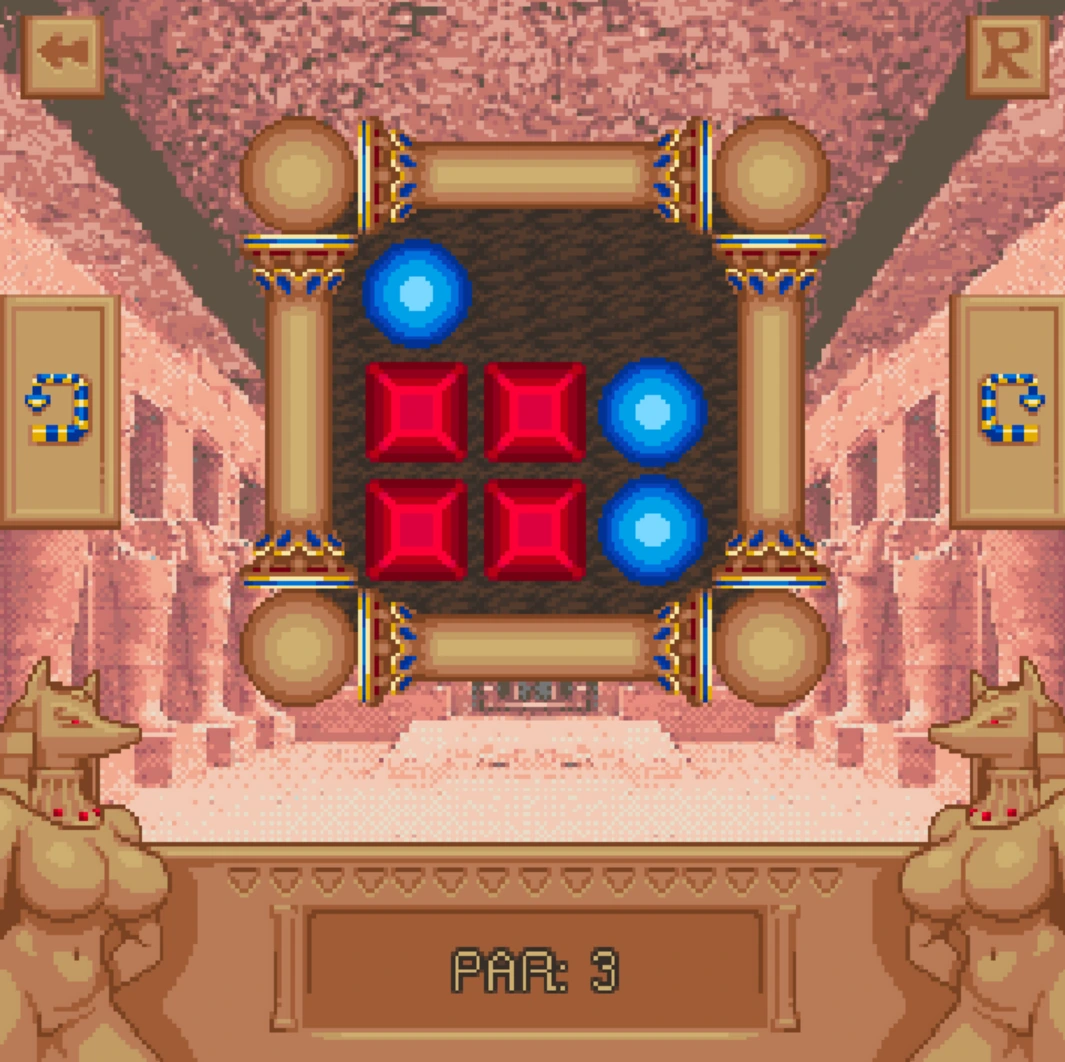 Red and blue orb puzzle in Temple of the Jackal