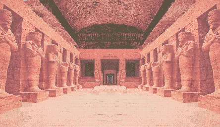 Rose-colored fantasy temple entrance in Temple of the Jackal